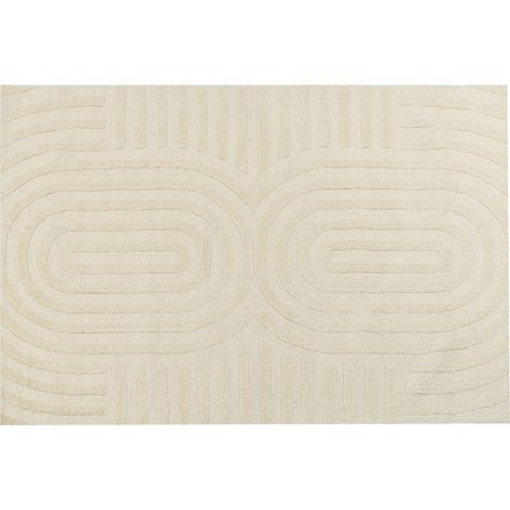 Alfombra de lana de estilo moderno con diseño geométrico beige para salón 200 x 300 cm Mastung