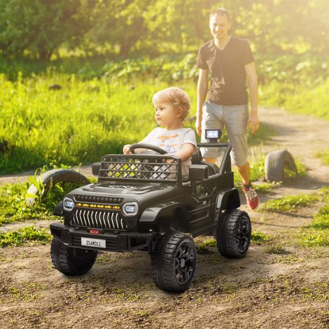 Voiture électrique pour enfants avec batterie 12V, télécommande, vitesse réglable, port USB, phares, klaxon, noire