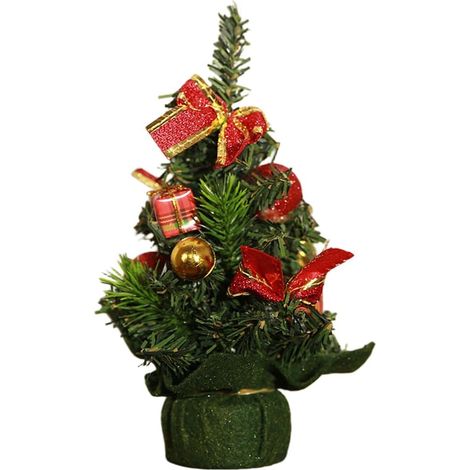 Lot de 2 petits sapins de Noël 22 cm pré-décorés, argent et or, modèle I (1/5)