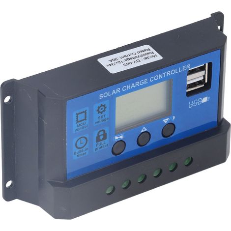 Contrôleur de charge solaire avec écran LCD, identification automatique, 2 ports USB intelligents 5 V, 20 A, 12 V/24 V (1/5)