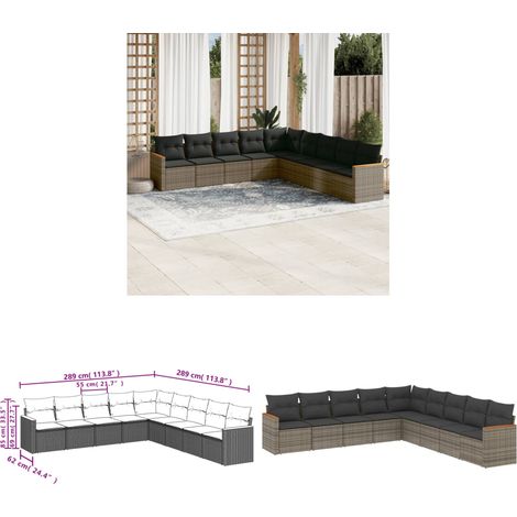 9-tlg. Garten-Sofagarnitur mit Kissen Grau Poly Rattan - Gartenmöbel - Rattan Möbel - Outdoor Sofa - Lounge Set - Esstischgarnitur - Home & Living (1/3)