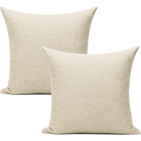 Housses de coussin d'extérieur 16 x 16 pouces, lot de 2, couleur beige lin, taies pour canapé de terrasse, protection résistante (1/2)