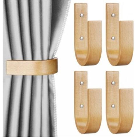 Lot de 4 embrasses de Rideaux en Bois en Forme de U - Fixation Murale pour Rideaux, avec caractéristiques : Bois, Embrasses, Rideau