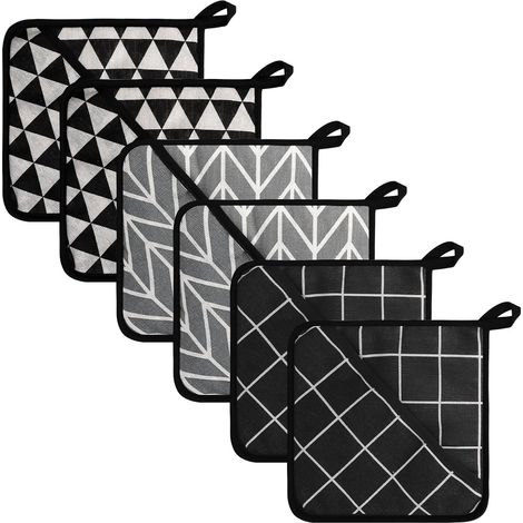 Lot de 6 maniques de cuisine épaisses résistantes à la chaleur Noir (1/5)