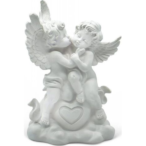 Sculpture Ange Comme Décoration - Couple D'ange Avec Un Cœur Comme Figurine Décorative - 25 Cm, Résine, Blanc (1/4)