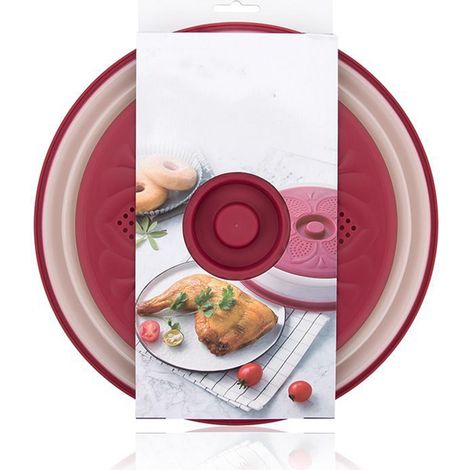 Couvercle anti-poussière et anti-éclaboussures pour micro-ondes, pliable et doté d'un panier égouttoir, idéal pour la cuisine maison (rouge).