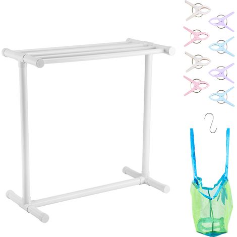 VEVOR Towel Rack, 5 Bars Outdoor PVC Towel Holder, Floor Standing Pool Towel Hanger Stand with Clips, Bag & Hook, Outdoor Indoor Quilt Drying Rack Organizer, Ideal for Poolside, Bathroom, Spa, White (1/5)