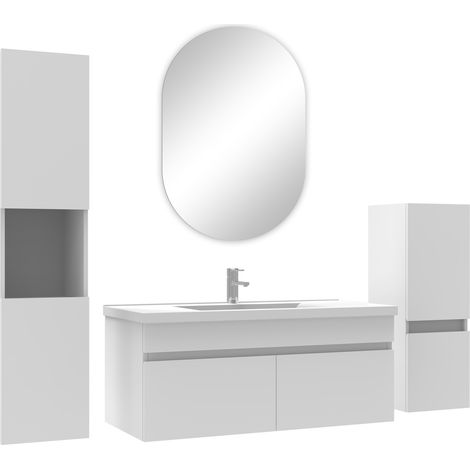 Ocean meubles simple vasque 100cm,meuble acve colonne et miroir ovale Blanc