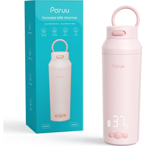 Chauffe Biberon Portable pour Nomade sans Fil, Chauffage Rapide en 2 minutes, Gros bec Facile à Nettoyer, 7 Niveaux de Température, Charge Rapide 30 W, Capacité 350 ml, Rose (1/5)