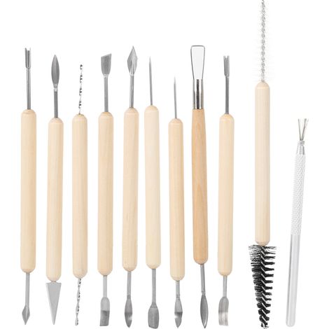 11-teiliges Tonmodellierwerkzeug-Set, Edelstahl mit Holzgriffen, Modelliermeißel-Zubehör (1/5)