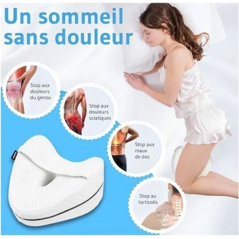Oreiller orthopédique pour jambes et genoux - Forme cœur - Mousse à mémoire de forme - Respirant - Lavable - Blanc, 1 pièce