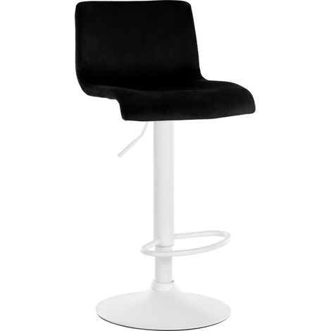 Sgabello da bar x1 con poggiapiedi altezza regolabile schienale basso in velluto nero struttura in metallo bianco 100005853