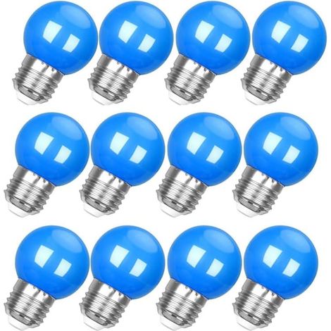 Ampoules LED miniatures colorées - Culot E27 3W - Lot de 12 (Bleu) (1/4)