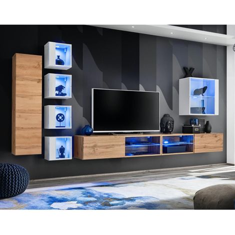 Ensemble Meuble TV "Switch XXVI" 320cm Naturel & Blanc (1/4)