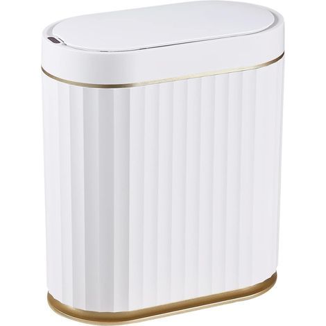 Poubelle de salle de bain avec couvercle, corbeille automatique fine et intelligente, corbeille à déchets étroite de 8 litres avec capteur de mouvement pour chambre à coucher, salle de (1/4)