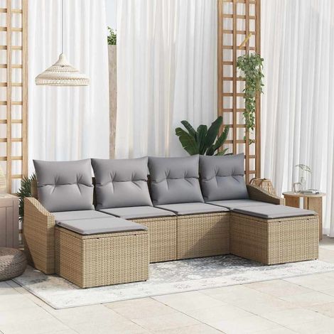 Conjunto de sofá de jardín 6 pcs Beige Poliratán (1/5)