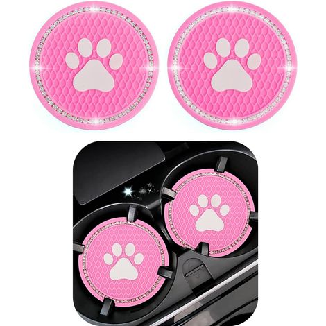 Dessous de verre décoratifs pour porte-gobelets de voiture, accessoires de voiture brillants pour femmes, tapis de verre antidérapants en silicone, 7 cm (2,75 pouces), lot de 2 (1/5)