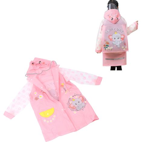Imperméable enfant avec bandes réfléchissantes pour compartiment de sac à dos, imperméable une pièce épais, rose, taille L. (1/5)