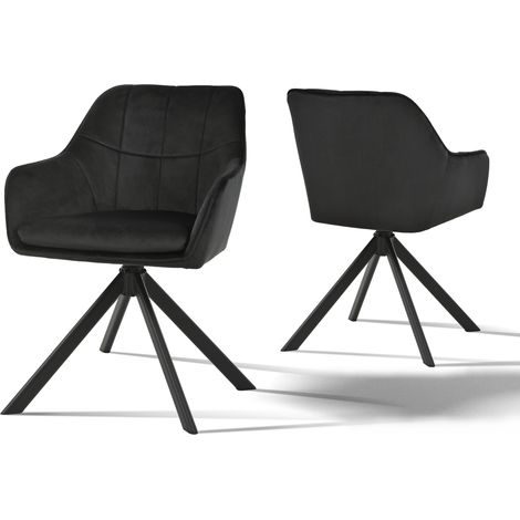 Goeurvant Sillas Giratoria Moderna con Cojín Doble Grueso, Respaldo Ancho y Reposabrazos Ergonómicos - Juego de 2 - Negro