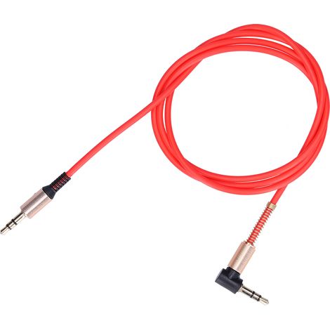 Câble audio voiture 3,5 mm mâle-mâle coudé rouge 1 mètre pour autoradio et haut-parleurs