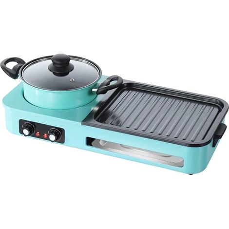 Poêle à Griller Électrique, Surface Antiadhésive, Collecteur d'Huile Amovible, vert, UE (1/2)