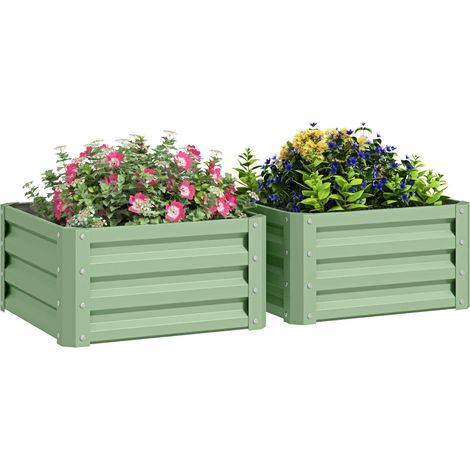 Outsunny Set of 2 Raised Garden Bed Galvanised Planter Box Easy Setup Light Green