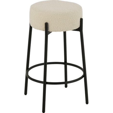 Tabouret de bar blanc noir en métal et polyester bouclé design - Blanc bouclé et noir mat (1/4)
