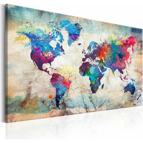 Tableau carte du monde folie colorée - 120 x 80 cm (1/4)
