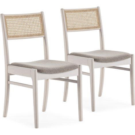 Set di 2 sedie Vilma Colore Bianco Lavato, legno massello e rattan naturale