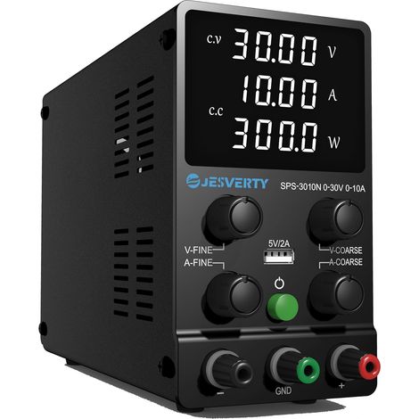 Alimentation DC Variable, 30V 10A Régulable à Commutation Réglable DC Banc Alimentation Linéaire avec Affichage LED à 4 Chiffres de Haute Précision, Port USB 5V/2A, Réglages Grossiers et Fins