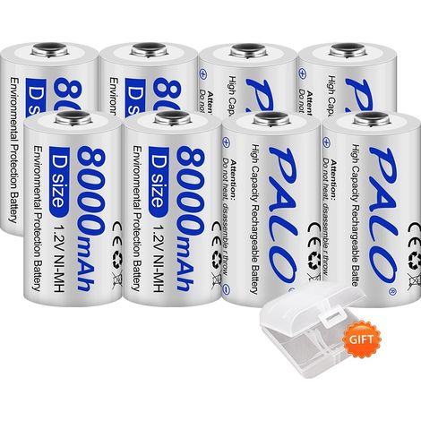 Batería recargable, capacidad de 8000 mAh, cargador inteligente, paquete de 8 baterías. (1/2)