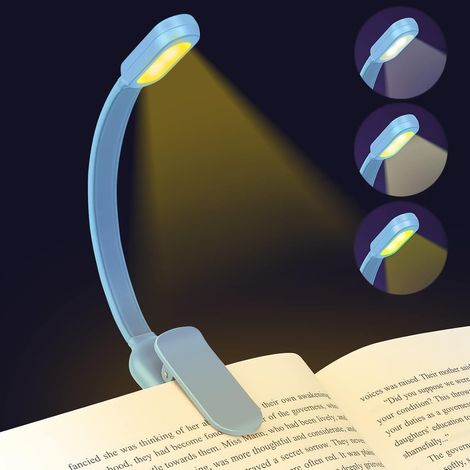 Lampe de Lecture, Liseuse Lampe Clip USB Rechargeable, 3 Modes Protection des Yeux(Blanc/Chaud/Blanc Chaud)360°Cou Flexible Liseuse Lampe Clip Respectueuse des Yeux pour Lire au Lit,Enfant,Kindle,Bleu (1/5)