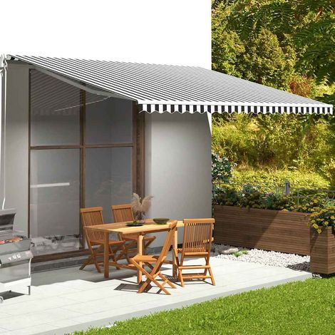 Toile de remplacement pour store banne 500x350 cm – Anthracite et blanc, polyester imperméable résistant UV avec lambrequin (1/5)