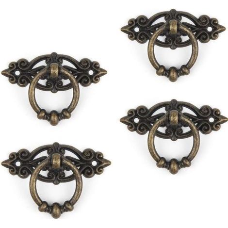Set mit 4 Retro-Schubladengriffen im Antik-Stil für Küchenmöbel, Schränke und Schubladen, Vintage-Griffe mit Schrauben, 65 x 46 mm, bronzegrün