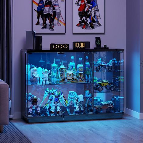 Vitrine haute brillance avec éclairage LED et capteur de mouvement, 120cm, noir (1/5)