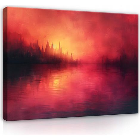 Peinture abstraite noir et rouge sur toile Murale chambre salon 40x30 (1/3)