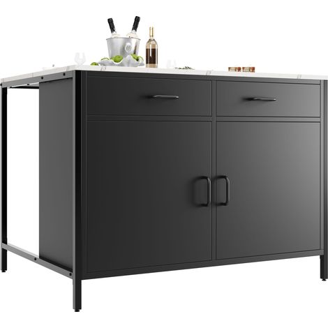 Tavolo Alto con 2 Cassetti e Ripiano Regolabile, in MDF, Nero, per Cucina e Sala da Pranzo, 100 x 90 x 90 cm (1/5)