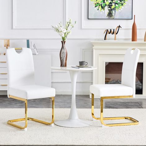 Lote de 2 sillas de comedor - 43 x 56 x 97 cm - Asiento grueso ergonómico con muelles y tapizado de PU - Blanco (1/5)