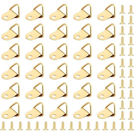 Ensemble de 50 crochets pour tableaux, crochets, cadre à anneaux triangulaires, rail de suspension avec 50 vis (1/4)