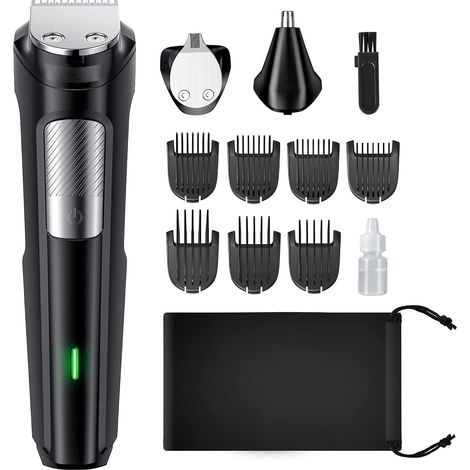 Kit de soin pour homme 13 pièces comprenant tondeuse à barbe et tondeuse à cheveux sans fil rechargeable, rasoir électrique et tondeuse nez, Stai (1/5)