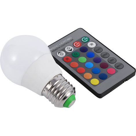 Ampoule LED RGB - Base E27 3W 85V-265V - Télécommande 16 Couleurs - Usage Intérieur Et Décoratif - 1 Pièce (1/3)