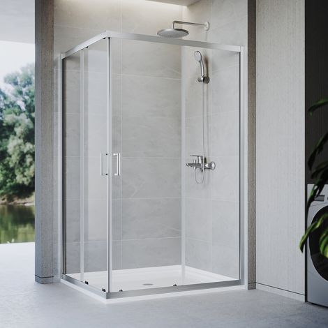 SONNI Duschkabine Eckeinstieg Dusche mit Aluminiumrahmen, 6mm Sicherheit gehärtetem Glas, 100 x 80 x 185 cm (1/5)