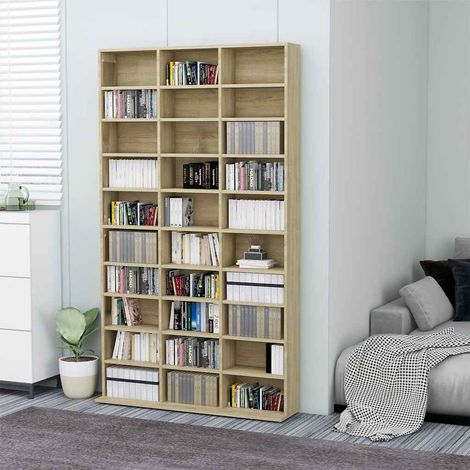 Étagère de Rangement pour CD/DVD Bibliothèque - pour Bureau Salon Chambre Cuisine Chêne sonoma 102x16x177,5 cm Bois d'ingénierie BV495331 - BonneVie (1/5)