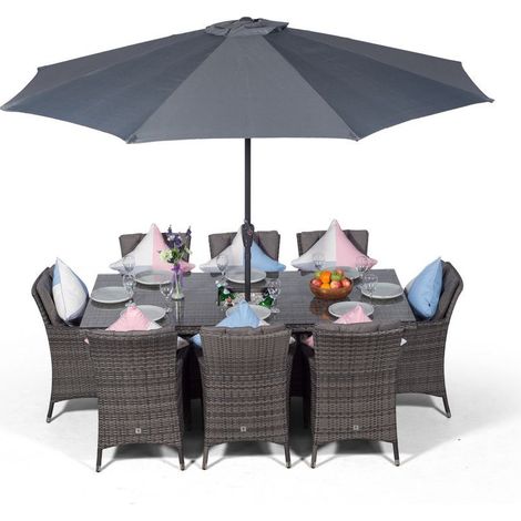 Savannah Rectangle 8 Seat Rattan Dining Set with Ice Bucket Drinks Cooler - Grey (1/5)