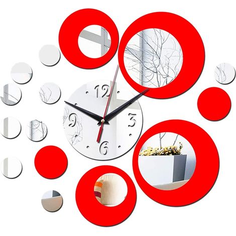 Horloge Murale 3D Sans Cadre - Miroir Acrylique Rond - Silencieuse - Pour Salon Chambre Décoration Intérieure - Kit DIY - 1 Pièce (1/5)