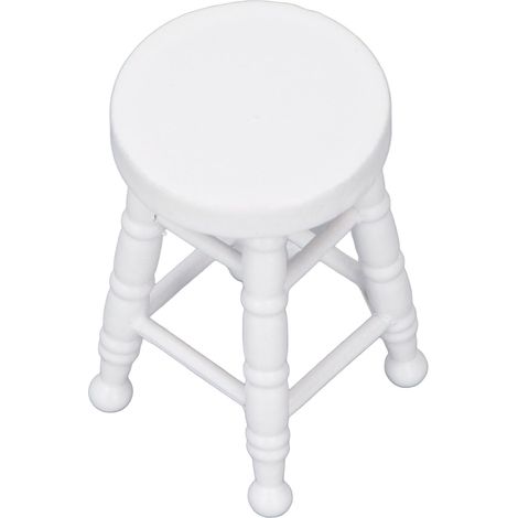 Tabouret miniature rond en bois, fabriqué à la main, à l'échelle 1:12, pour maison de poupée. Modèle décoratif. Jouet blanc. (1/5)