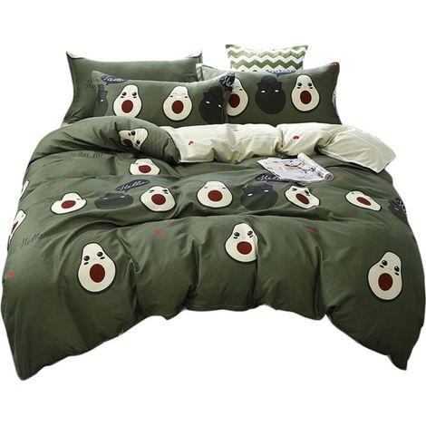 Parure de lit Avocat Vert 155 x 220 cm Housse de couette avec 1 taie d'oreiller de 80 x 80 cm En polyester doux et respirant Avec fermeture éclair Motif fruits (1/5)