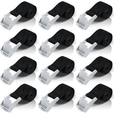50CM Sangle d'Arrimage, 12pcs Sangle à Cliquet avec Boucle de Serrage en Alliage de Zinc pour Fixation Moto/Voiture/Porte Vélo/Bagage/Déménagement Puissance de Traction (1/5)