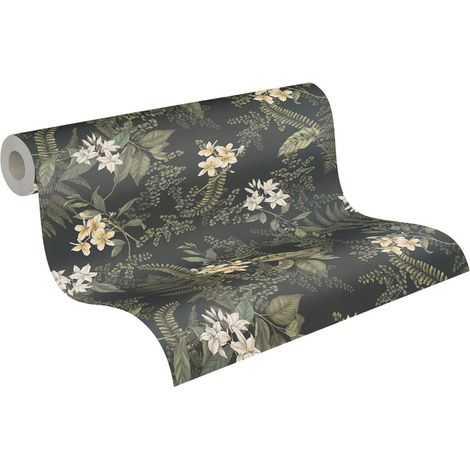 papier peint les plantes noir, vert foncé, blanc et jaune - Livingwalls (1/5)