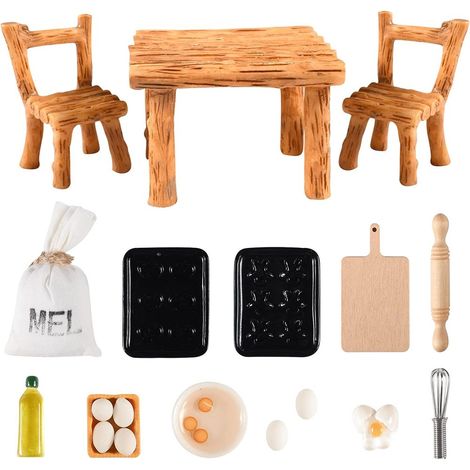 12 Pièces Accessoires miniature, œufs, rouleau à pâtisserie, ensemble cuisine, bois et résine, maison de poupée 1/12 (1/5)